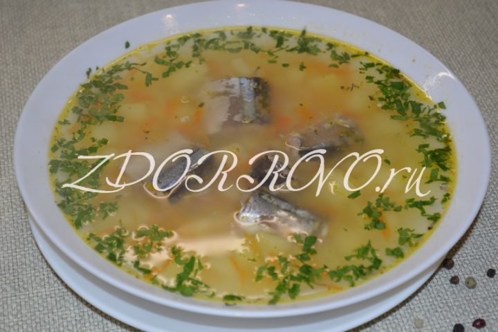 Суп из рыбных консервов «Сайра»